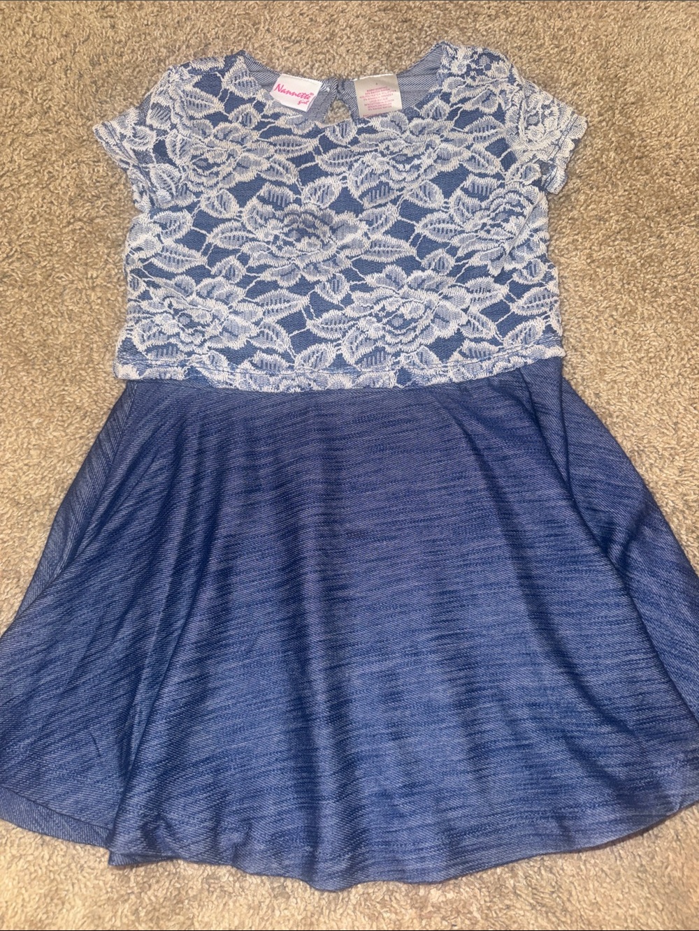Nannette Girls' Navy Blue Dress with White Lace Bodice